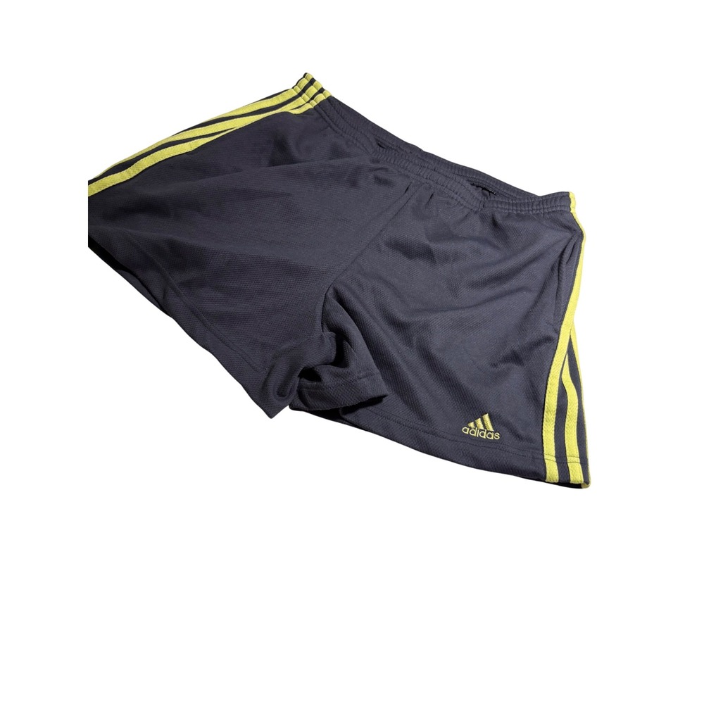 Adidas Navy Blue Lime Green Stripe Mesh Athletic Soccer Shorts Women's Medium